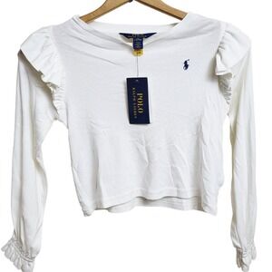 Polo Ralph Lauren White Ruffle Sleeve‎ Cropped Top Kids Size 6X Pony LogoNWT